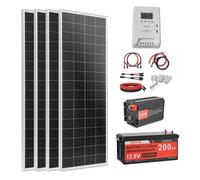 VEVOR Kit Completo de Energía Solar 400 W 12 V, con 4 Paneles Solares Monocristalinos 100 W, Batería LiFePO₄ 12,8 V 200 Ah, Controlador de Carga de 40 A, Inversor de Corriente de 2000 W para Barcos