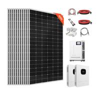 VEVOR Kit Completo de Energía Solar 4800 W 48 V, con 12 Paneles Solares Monocristalinos 400 W, Batería LiFePO₄ de 51,2 V 300 Ah, 2 Inversores Híbridos de 5000 W para Cobertizos, Granjas, Casas