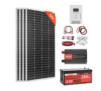 VEVOR Kit Completo de Energía Solar 800 W 12 V, con 4 Paneles Solares Monocristalinos 200 W, Batería LiFePO₄ 12,8 V 300 Ah, Controlador de Carga de 60 A, Inversor de Corriente de 2000 W para Barcos