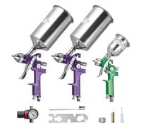VEVOR Kit de 3 Pistolas Pulverizadoras de Pintura por Gravedad, 3 Boquillas 1,0/1,4/1,8 mm, Pistola Pulverizadora de Pintura de Aire Comprimido para Muebles Coches, Hierro Inoxidable y Aluminio