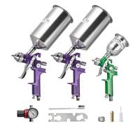 VEVOR Kit de 3 Pistolas Pulverizadoras de Pintura por Gravedad, 3 Boquillas 1,0/1,4/1,8 mm, Pistola Pulverizadora de Pintura de Aire Comprimido para Muebles Coches, Hierro Inoxidable y Aluminio