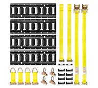 VEVOR Kit de 4 Rieles de Amarre E-Track de 0,4 m, con 2 Correas de Trinquete, 4 Juntas Tóricas, 4 Correas de Amarre con Anilla en D, 2 Ranuras Individuales, 8 Tapas de Extremo y 1 Bolsa, Negro