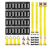 VEVOR Kit de 4 Rieles de Amarre E-Track de 0,4 m, con 2 Correas de Trinquete, 4 Juntas Tóricas, 4 Correas de Amarre con Anilla en D, 2 Ranuras Individuales, 8 Tapas de Extremo y 1 Bolsa, Negro