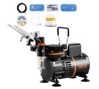 VEVOR Kit de Aerógrafo Compresor de Aire de Doble Ventilador Sistema de Aerógrafo Profesional con 3 Pistolas Soporte Rueda de Mezcla de Colores para Decoración de Uñas, Cocina, Maquillaje