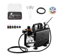VEVOR Kit de Aerógrafo con Compresor de Aire 1/6 HP, 1 Aerógrafo de Doble Acción con 3 Boquillas, Manguera, Pinturas Acrílicas, Kit de Pintura para Decoración de Tartas, Maquetas, Uñas, Coches
