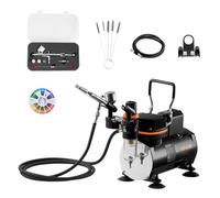 VEVOR Kit de Aerógrafo con Compresor de Aire 1/6 HP, Aerógrafo de Doble Acción con 3 Boquillas, Manguera, Set de Limpieza, Kit de Pintura para Decoración de Tartas, Maquetas, Uñas, Coches, Lienzo