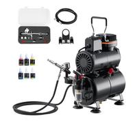 VEVOR Kit de Aerógrafo con Compresor de Aire 1/6 HP Compresor de Aerógrafo de Doble Acción con 3 Boquillas, Manguera, 4 Pinturas Acrílicas, Kit de Pintura para Decoración de Tartas, Maquetas, Uñas