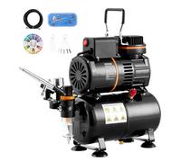VEVOR Kit de Aerógrafo Profesional Pistola Pulverizadora 0,3mm Compresor de Aire de Doble Ventilador con Tanque de Almacenamiento de Aire 3,5L Soporte Cepillos de Limpieza para Arte de Uñas Maquillaje
