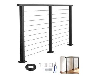 VEVOR Kit de Barandilla de Cable 1981 mm con Postes y Cables, Barandilla de Acero Inoxidable Negro Mate de Exterior Interior, Pasamanos Metálico, Soporte Robusto, para Porches, Terrazas, Balcones