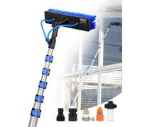 VEVOR Kit de Barra de Alimentación de Agua, Barra de Limpieza Paneles Solares 11 m con Mango Extensible, Cabezal Cepillo Giratorio 180° y Manguera 20 m, para la Cubierta del Panel Solar Caravana