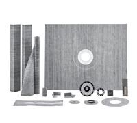 VEVOR Kit de Bordillo de Ducha de 1524 x 1219 x 28 mm con Brida Central de PVC de 50,8 mm, Membrana Impermeable, Rejilla de Acero Inoxidable y Sellador de Juntas, Varillas Inclinadas Aptas para Baño