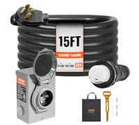 VEVOR Kit de cable generador de 50 amperios y caja de entrada de alimentación, cable de extensión de generador de 15 pies NEMA 14-50P/SS2-50R STW 6/3+8/1 AWG con conector de bloqueo giratorio, caja de