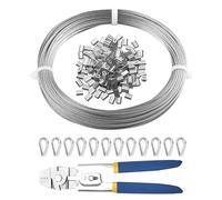 VEVOR Kit de Cables de Alambre de 1,59 mm, Alambre de Acero Inoxidable 304 de 20,2 m con Alicates de Engarce, 160 Mangas, 12 Correas, 7 x 7 Hebras, Cables de Grado de Aeronáutico para Pasamanos