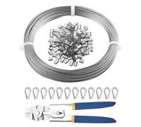 VEVOR Kit de Cables de Alambre de 1,59 mm, Alambre de Acero Inoxidable 304 de 20,2 m con Alicates de Engarce, 160 Mangas, 12 Correas, 7 x 7 Hebras, Cables de Grado de Aeronáutico para Pasamanos