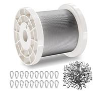 VEVOR Kit de Cables de Alambre de 1,59 mm Alambre de Acero Inoxidable T304 de 100,6 m con 80 Manguitos y 20 Guardacabos, Resistencia a la Rotura de 2 kN, 7 x 7 Hebras, Cables de Grado de Aeronáutico
