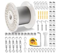 VEVOR Kit de Cables de Alambre de 3,18 mm Alambre de Acero Inoxidable 304 de 30,5 m con 124 Accesorios, Resistencia a la Rotura de 7,1 kN, 7 x 7 Hebras, Cables de Grado de Aeronáutico para Pasamanos