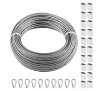 VEVOR Kit de Cables de Alambre de 3,18 mm Alambre de Acero Inoxidable T316 de 30,5 m con 20 Manguitos y 10 Guardacabos, Resistencia a la Rotura de 7,1 kN, 7 x 7 Hebras, Cables de Grado de Aeronáutico
