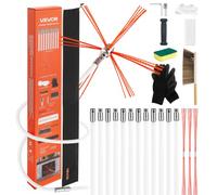 VEVOR Kit de Cepillo Limpieza de Chimenea, 12 m Varilla Flexible de Nylon, 3 Recambios de Cerdas, Guantes, Gafas, Bolsa, Deshollinador Flexible a 90° para Chimeneas Cuadradas Rectangulares y Arqueadas