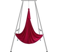 VEVOR Kit de Columpio y Hamaca Aérea para Yoga, Soporte de Yoga Profesional de 295 cm de Altura, Hamaca Roja de 6x2,6 m, Capacidad de Carga Máxima de 250 kg, para Fitness, Culturismo, Pilates, Rojo