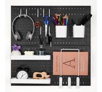 VEVOR Kit de Combinación de Tablero Perforado de Plástico de 280 x 280 x 12 mm 4 Paneles, Kit Organizador de Pared con Accesorios, Para Sala de Estar, Almacenamiento de Herramientas, Oficina, Negro