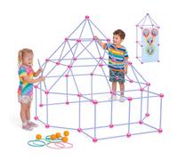 VEVOR Kit de Construcción de Fortaleza para Niños 140 Piezas con Conectores | para Castillos, Cohetes, Túneles y STEM, Juego de Construcción de Fuertes, con Varillas de 12,5 mm, Aros y Puntería con Red
