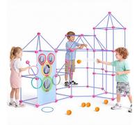 VEVOR Kit de Construcción de Fortaleza para Niños 225 Piezas con Conectores, Juego de Construcción de Fuertes, con Aros, Red de Puntería, Bolsa de Almacenamiento y Juego STEM para Niños de 4-12 Años