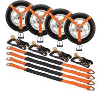 VEVOR Kit de correas de amarre con trinquete correas para neumáticos 4x304,8 cm carga de trabajo de 2,5 T resistencia a la rotura de 5 T, correas de amarre con ganchos a presión, 4 Piezas