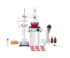 VEVOR Kit de destilación de aceite esencial de 33 piezas, aparato de destilación de 500 ml, kit de destilación de cristalería de laboratorio Boro 3.3 con placa calefactora de 1000 W y junta 24/40