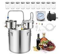 VEVOR Kit de Destilador de Alcohol 50 L con 10 Frascos de Vidrio de 473 ml, Alambique con Accesorios, Con Termómetro de Doble Escala, Bomba de Agua, Para Elaborar Whisky, Vino, Brandy en Casa