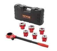 VEVOR Kit de enhebrador de tubería de trinquete con 6 troqueles, NPT de 1/4 pulgadas a 1-1/4 pulgadas NPT herramienta de roscado de tuberías de trinquete, juego de enhebrador de tuberías portátil con