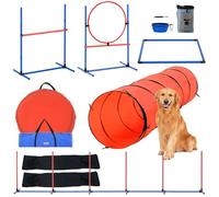 VEVOR Kit de Equipo de Entrenamiento de Agilidad para Perros 5 Piezas Carrera de Obstáculos para Cachorros con Vallas Altas Ajustables 6 Postes Túnel Anillo de Salto Caja de Descanso Silbato Cuenco