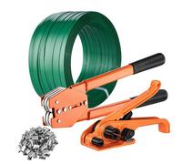 VEVOR Kit de flejado de Bandas con Herramienta tensora de flejado, Herramienta selladora de Bandas, Banda de Pet de 1000 pies de Longitud, 300 Sellos de Metal, Kit de Bandas de Embalaje de palés,