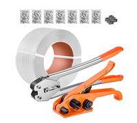 VEVOR Kit de Flejado Correa de 975 m Fleje de PP, Herramienta de Sellado de Flejado con 1000 Precintos Metálicos y 50 Protectores de Esquinas, para Embalaje de Palés para Almacén, Envío, Mudanza