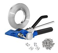 VEVOR Kit de flejado de bandas con herramienta tensora de flejado, banda de acero inoxidable 304 de 100 pies de longitud, 100 sellos de metal, kit de bandas de flejado de embalaje de palés, flejado de