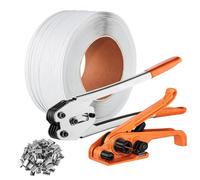 VEVOR Kit de flejado de bandas con herramienta tensora de flejado, herramienta selladora de bandas, banda de PP de 1000 m de longitud, 1000 sellos de metal, kit de bandas de embalaje de paletas