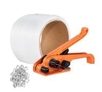 VEVOR Kit de flejado con herramienta tensora de flejado, banda de cordón tejido de 328 pies de longitud, 100 sellos de metal, kit de flejado para embalaje de paletas, flejado para embalaje
