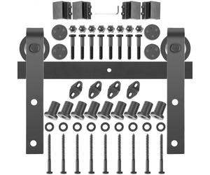 VEVOR Kit de Herrajes para Puerta Corredera 366 cm Kit de Riel para Puerta Doble Acero al Carbono Guía para Puerta Doble Corredera Carga 150 kg Puerta Máx. 183 cm Espesor 35-45 mm Granero Garaje