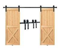 VEVOR Kit de Herrajes para Puertas Corredizas de Granero Riel para Puerta Corrediza de 244 cm para Puertas Dobles Ancho 1,12-1,32 m Espesor 32-45 mm Carga de 150 kg Polea Silenciosa Forma J para Hogar
