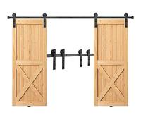 VEVOR Kit de Herrajes para Puertas Corredizas de Granero Riel para Puerta Corrediza de 244 cm para Puertas Dobles Ancho 1,12-1,32 m Espesor 32-45 mm Carga de 150 kg Polea Silenciosa Forma I para Hogar