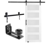 VEVOR Kit de Herrajes y Puerta de Granero Puerta Corrediza de Vidrio de 813 x 2134 mm Puerta de Granero con Guía de Piso 8 en 1, Manija de Puerta, Paneles de Madera de Abeto y Vidrio Esmerilado