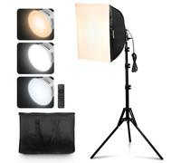 VEVOR Kit de Iluminación Softbox de 400x400mm con Bombillas LED de 45 W, Temperatura de Color Ajustable de 3000-6500 K, Trípode, Control Remoto para Fotografía, Grabación de Video, Transmisión en Vivo