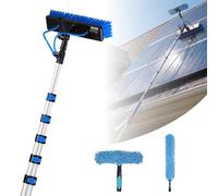 VEVOR Kit de Limpieza de Paneles Solares con Pértiga Telescópica 10 m, Cabezal Giratorio, Suministro de Agua, Dispensador de Jabón, Kit de Cepillo de Limpieza con Manguera 20 m para Terrazas Ventanas
