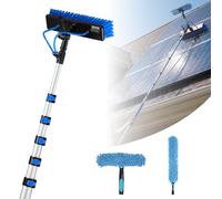 VEVOR Kit de Limpieza de Paneles Solares con Pértiga Telescópica 12 m, Dispensador de Jabón, Cabezal Giratorio, Suministro de Agua, Kit de Cepillo de Limpieza con Manguera 20 m para Terrazas Ventanas