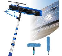 VEVOR Kit de Limpieza de Paneles Solares con Pértiga Telescópica 4,6 m, Suministro de Agua, Escobilla de Goma, Cabezal Giratorio 180°, Kit de Cepillo de Limpieza para Paneles Solares con Manguera 20 m