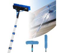 VEVOR Kit de Limpieza de Paneles Solares con Pértiga Telescópica 7,36m, Suministro de Agua, Dispensador de Jabón, Cabezal Giratorio, Kit de Cepillo de Limpieza con Manguera 20 m para Ventanas Terrazas