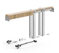 VEVOR Kit de Marco para Puerta Corredera 2438,4 x 914,4 mm Herrajes Puerta | para Hogar, Rieles de Acero Galvanizado, Rodillo de 3 Ruedas, Mecanismo de Cierre Bidireccional, Kit Completo de Accesorios
