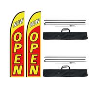 VEVOR Kit de Mástil y Banderas de Plumas Bandera Publicitaria Comercial para Exteriores de Empresa Kit de Banderas de Pluma, Incluye 2 banderas (OPEN), 2 Mástiles de 4,5 m, 2 Estacas para el Suelo