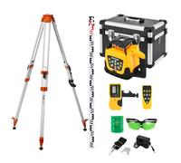 VEVOR Kit de Nivel Láser Giratorio con Trípode y Regla de Medición Láser Verde, Alcance de 500 m, Giro de 360°, Ángulo de Escaneo Flexible, con Receptor de Control Remoto y Estuche de Transporte
