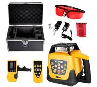 VEVOR Kit de Nivel Láser Giratorio de Haz Rojo, Alcance de 300 m, Inclinación Ajustable, Rotación de 360 Grados, Estuche de Transporte, Resistencia al Agua IP54, Receptor de Control Remoto