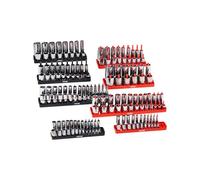 VEVOR Kit de Organizador de Dados de Mango Alto, 8 Soportes de Dados Métricos SAE de 1/4'', 3/8'', 1/2'', Etiquetas Transparentes, Capacidad de 176 Dados Profundos Estándar(No Incluidos), Negro y Rojo